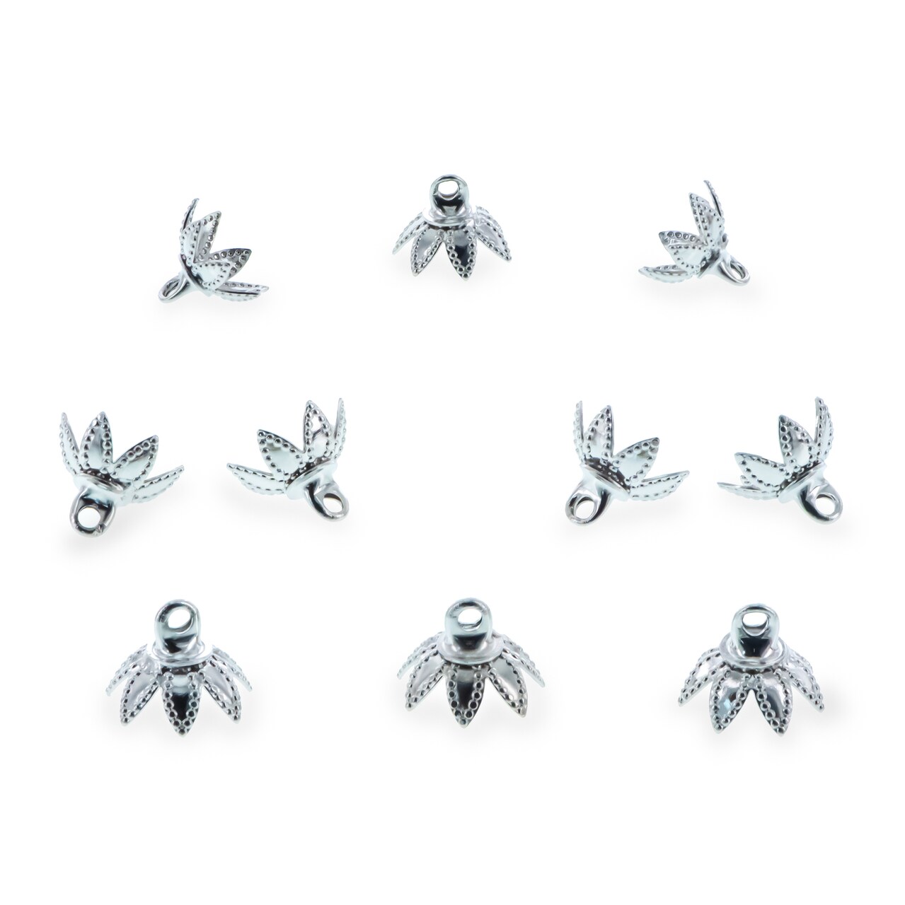 10 Filigree Petal Silver Tone Brass Metal Ornament Caps - Ball or Egg Top Findings, End Caps 0.35 Inches (9 mm)